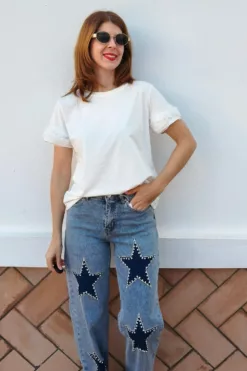Camiseta Mangas Flor Blanca