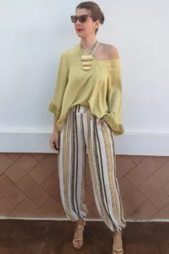 Pantalón Bombacho Rayas Verde