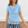 Camiseta Manga Corta Encaje Celeste