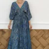 Vestido Diosa Manga Cachemir Azul