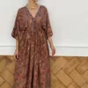Vestido Diosa Manga Cachemir Rojo Vino