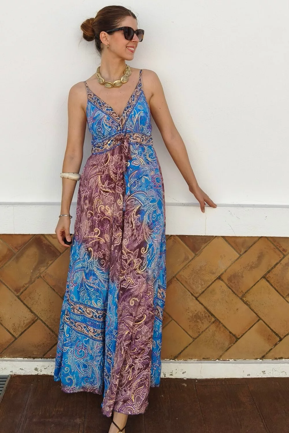 Vestido Sari Malva y Azul Vestido Sari Malva y Azul