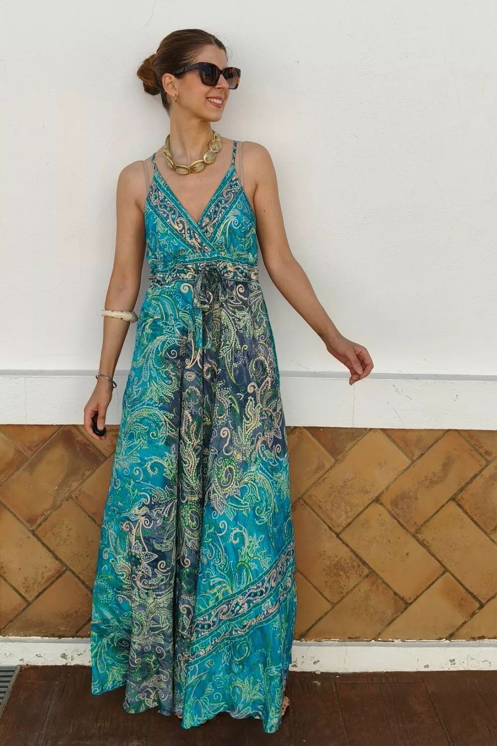 Vestido Sari Turquesa y Verde Vestido Sari Turquesa y Verde