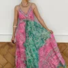 Vestido Sari Rosa y Verde