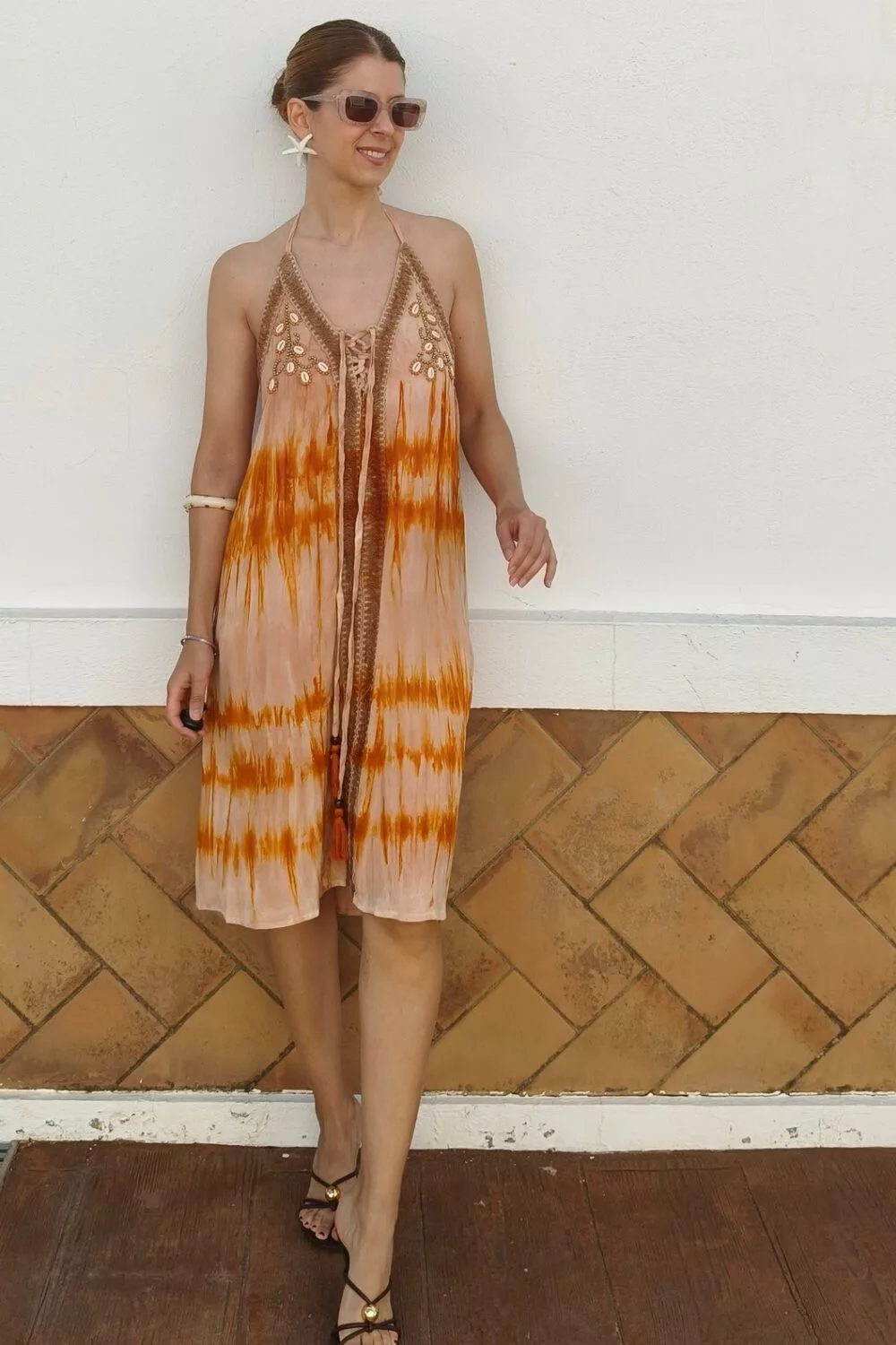 Vestido Tie Dye Conchas Naranja Vestido Tie Dye Conchas Naranja