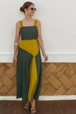 Vestido Bicolor Amalia Verde y Lima