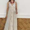 Vestido Bordado Cachemir Beige