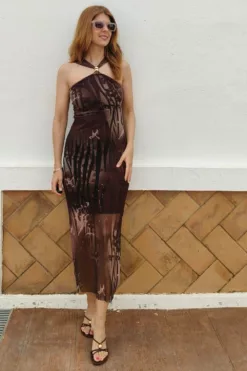 Vestido Tul Cuello X Chocolate