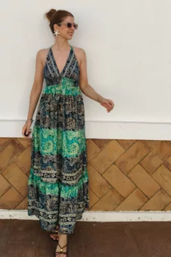 Vestido Indira Espalda Al Aire Verde Agua