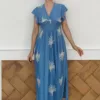 Vestido Bordado Rama Azul