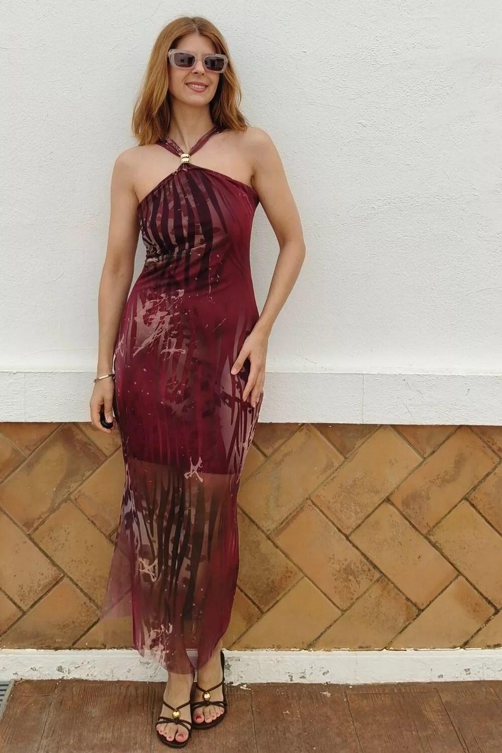 Diseño sin Vestido Tul Cuello X Burdeos Vestido Tul Cuello X Burdeos