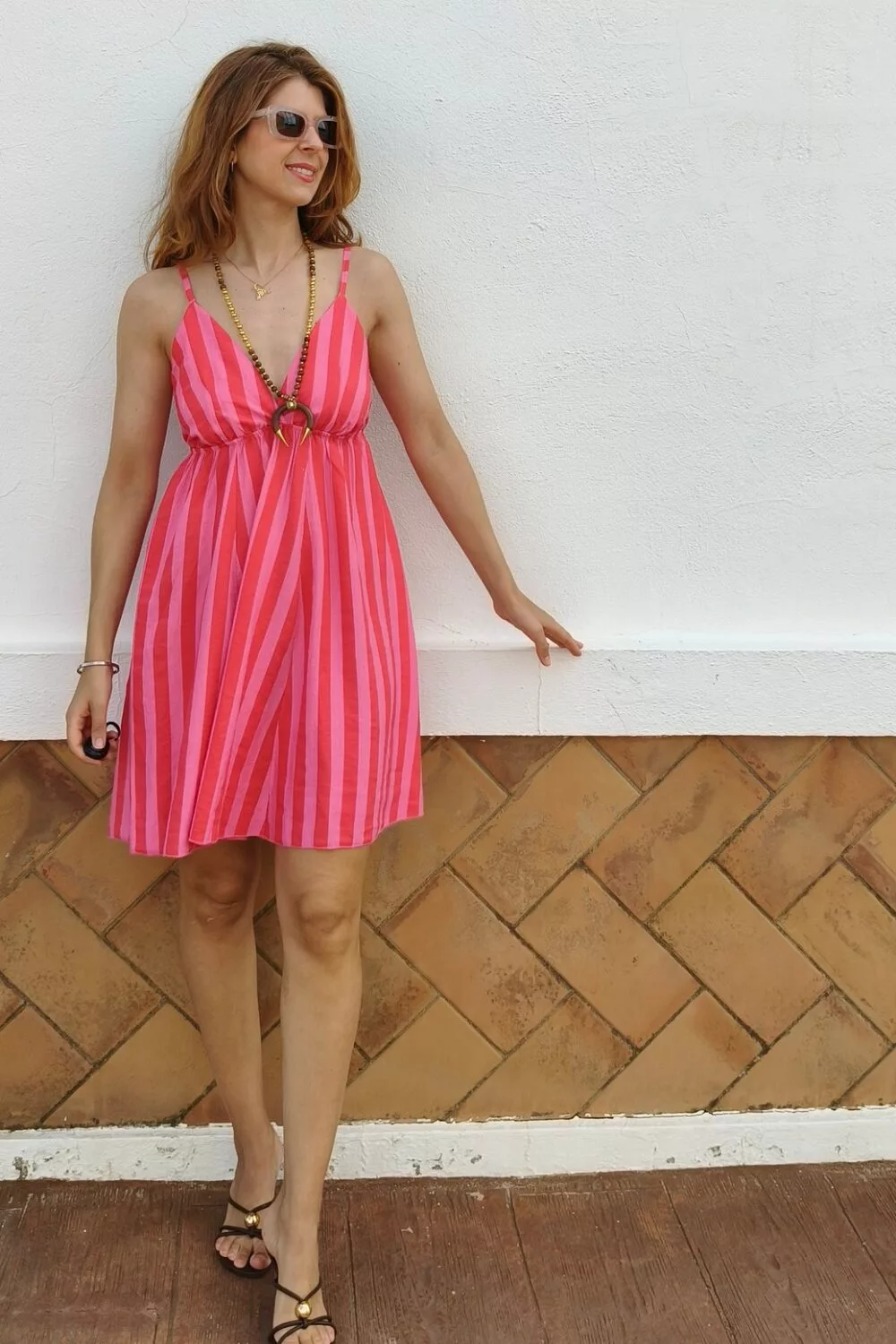 Vestido Rayas Rojo y Rosa Vestido Rayas Rojo y Rosa