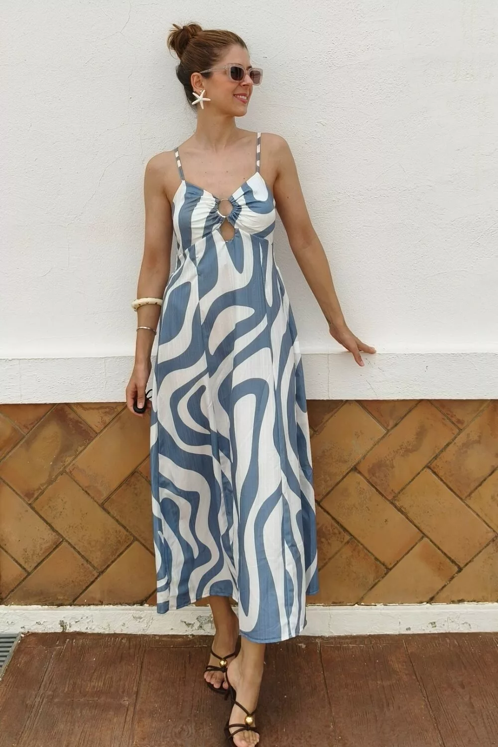 Vestido Aro Esccote Azul Vestido Aro Esccote Azul