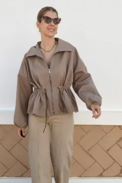 Chaqueta Forrada Cintura Ajustable Taupe