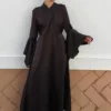 Vestido Satinado Manga Campana Chocolate