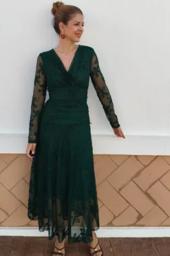 Vestido Tul Floreado Verde